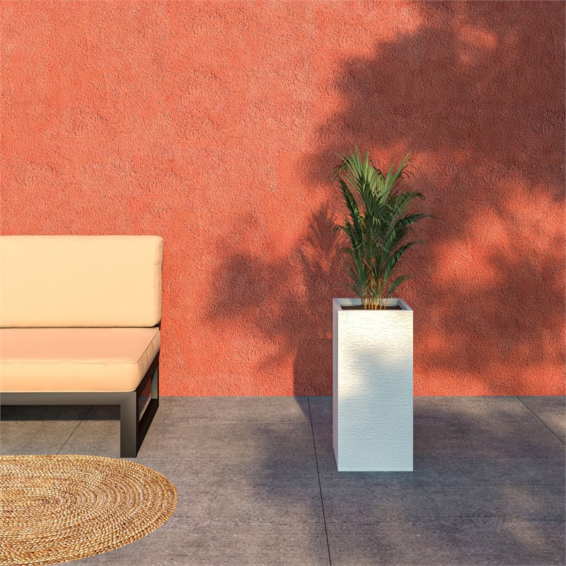 LeisureMod Basalt Fiberstone and MGO Clay Tall Square Planter White 24