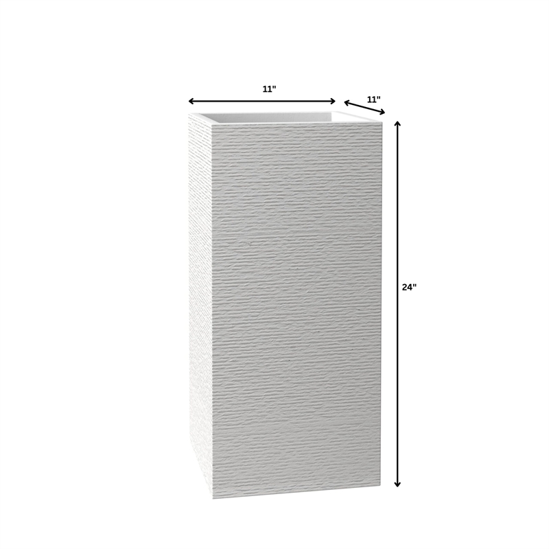 LeisureMod Basalt Fiberstone and MGO Clay Tall Square Planter White 24