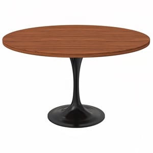 LeisureMod Verve Dining Table with a 48&quot Wood Top in Black Steel Cognac Brown