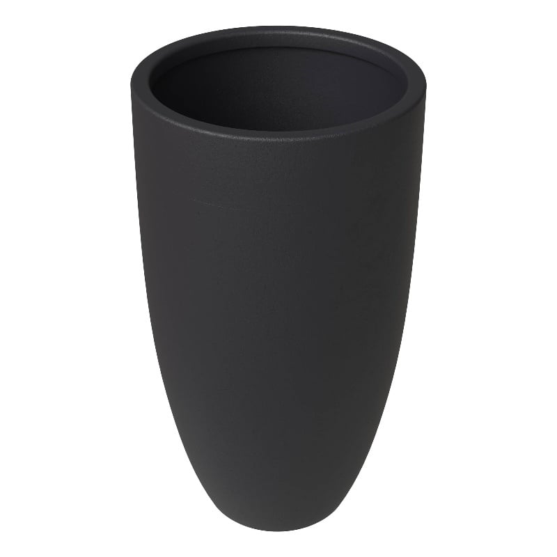 LeisureMod Crete Fiberstone Tapered Round Planter 39 Inch Height in Black