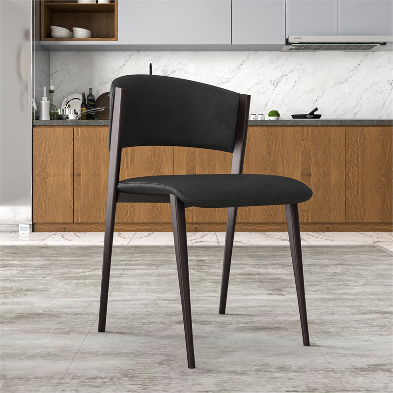 LeisureMod Aspen Dining Chair with Leather Seat and Iron Legs White