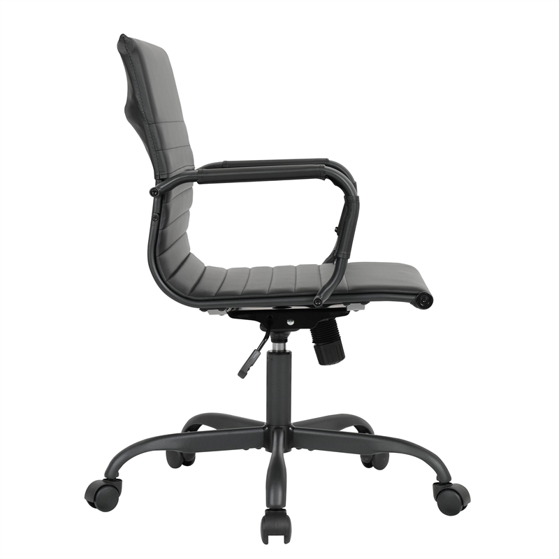 LeisureMod Harris Leather Office Swivel Chair with Iron Frame in Black