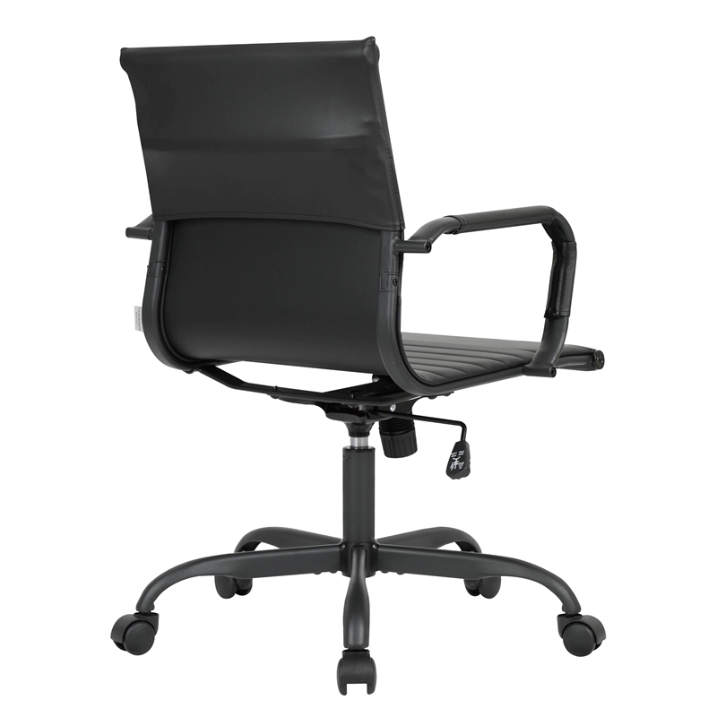 LeisureMod Harris Leather Office Swivel Chair with Iron Frame in Black