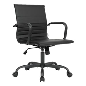 LeisureMod Harris Leather Office Swivel Chair with Iron Frame in Black