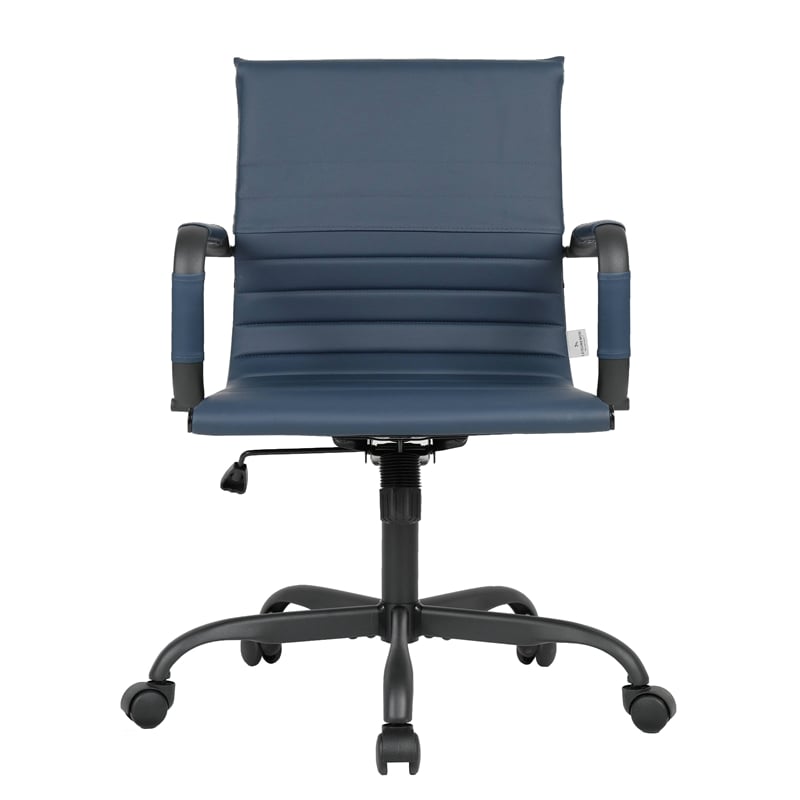 LeisureMod Harris Leather Office Swivel Chair with Iron Frame in Blue