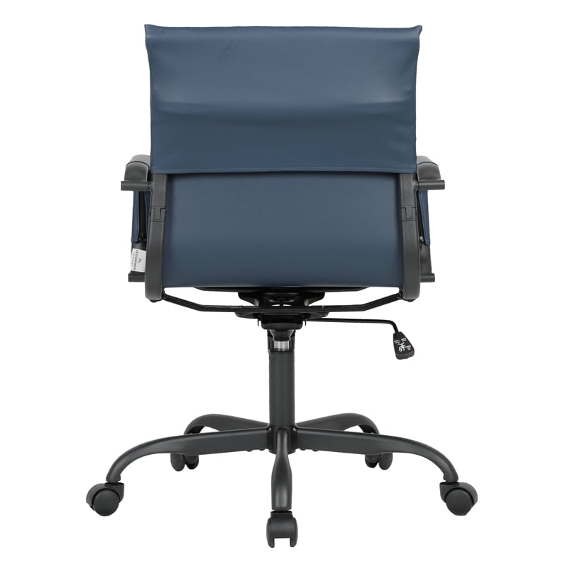 LeisureMod Harris Leather Office Swivel Chair with Iron Frame in Blue