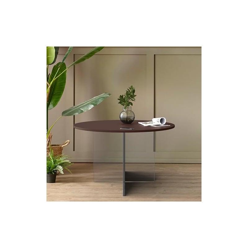 LeisureMod Valore Coffee Table with Round Tabletop and Cross Legs in Walnut 28