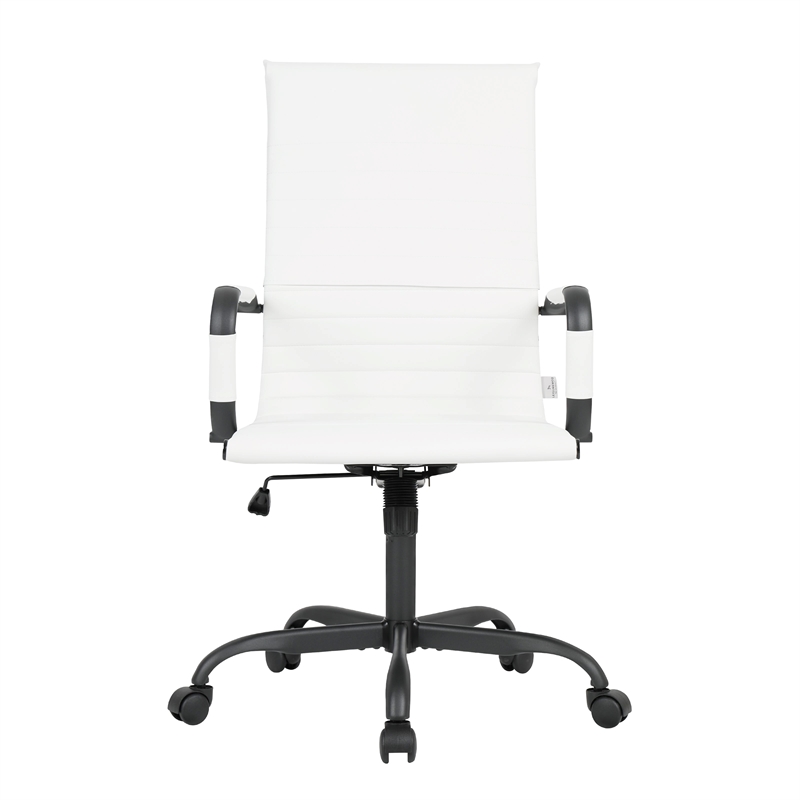 LeisureMod Harris High-Back Leather Office Chair in Black Iron in in White