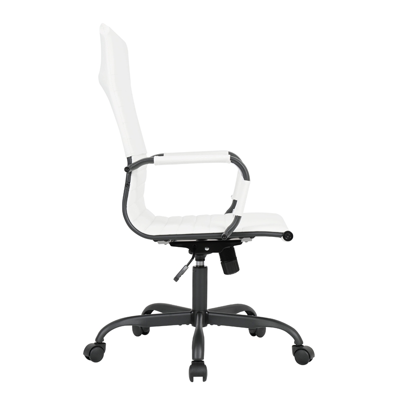 LeisureMod Harris High-Back Leather Office Chair in Black Iron in in White
