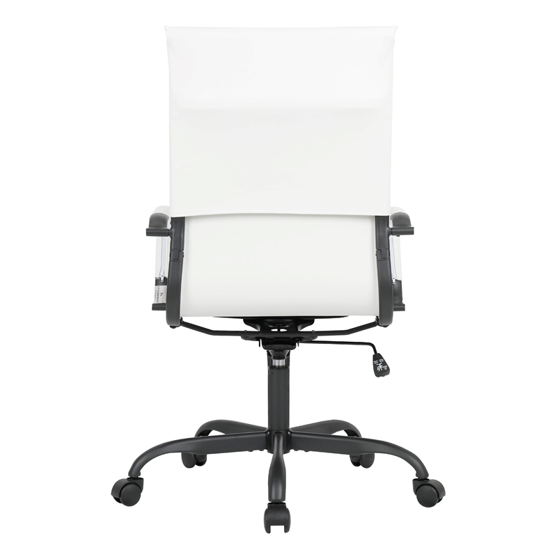 LeisureMod Harris High-Back Leather Office Chair in Black Iron in in White