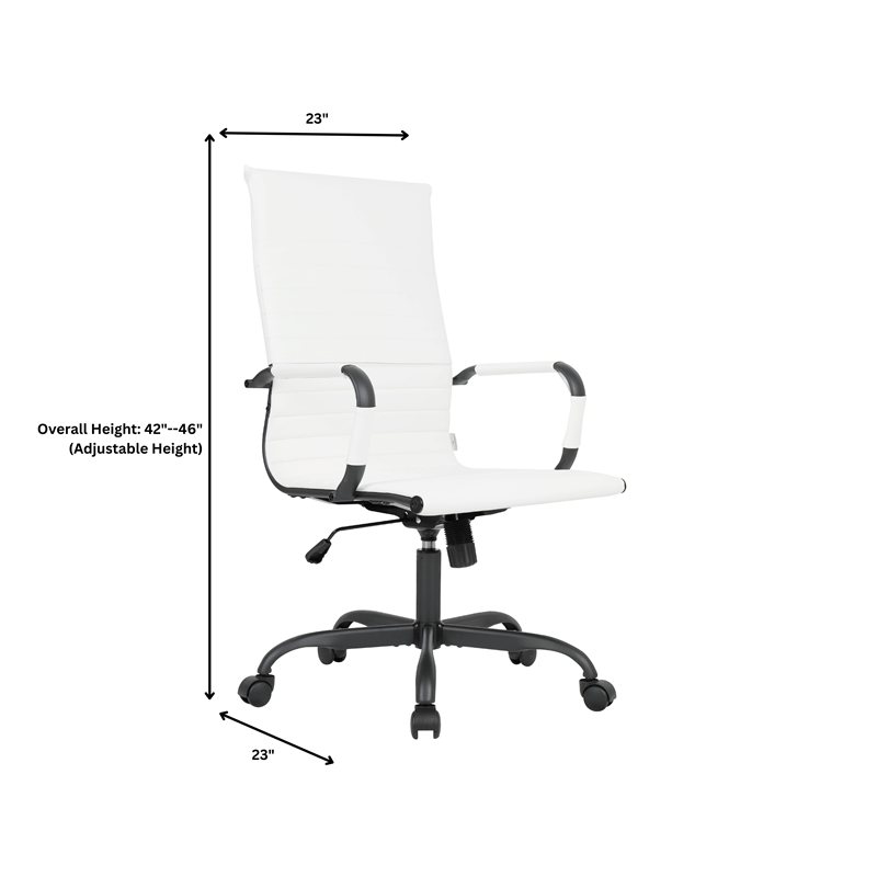 LeisureMod Harris High-Back Leather Office Chair in Black Iron in in White