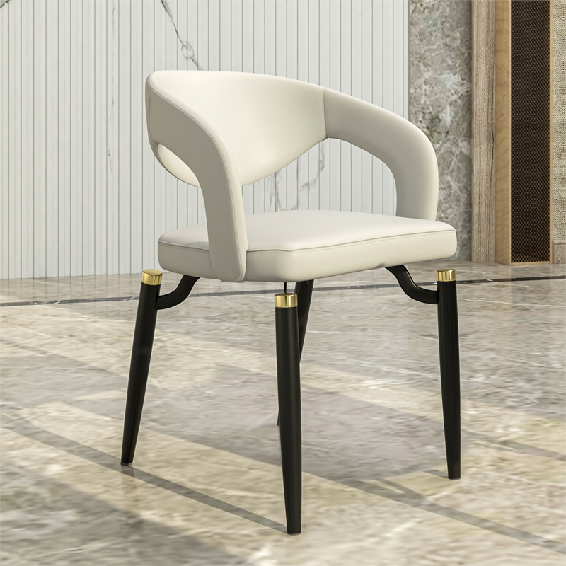 LeisureMod Entice Dining Chair in PU Leather with Iron Legs in Gray