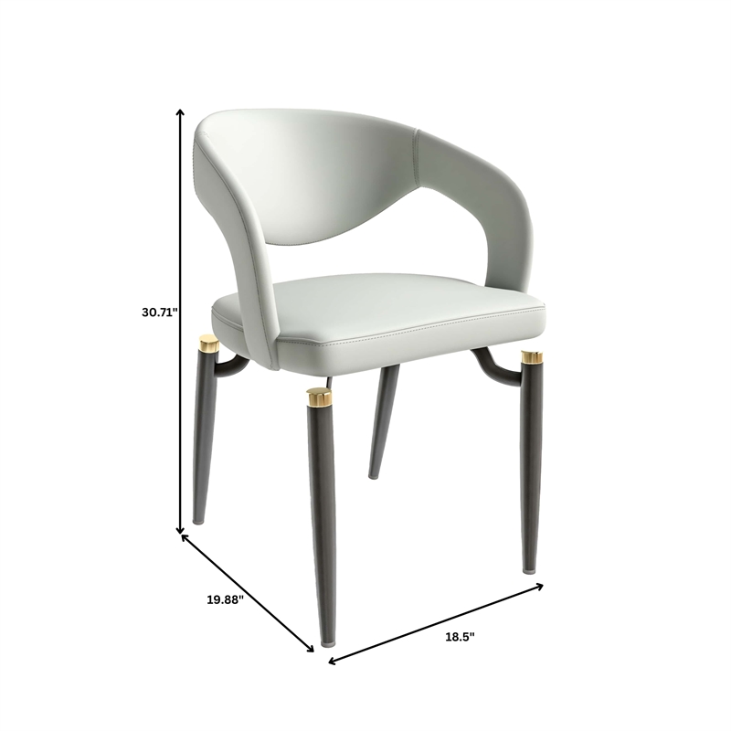 LeisureMod Entice Dining Chair in PU Leather with Iron Legs in Gray