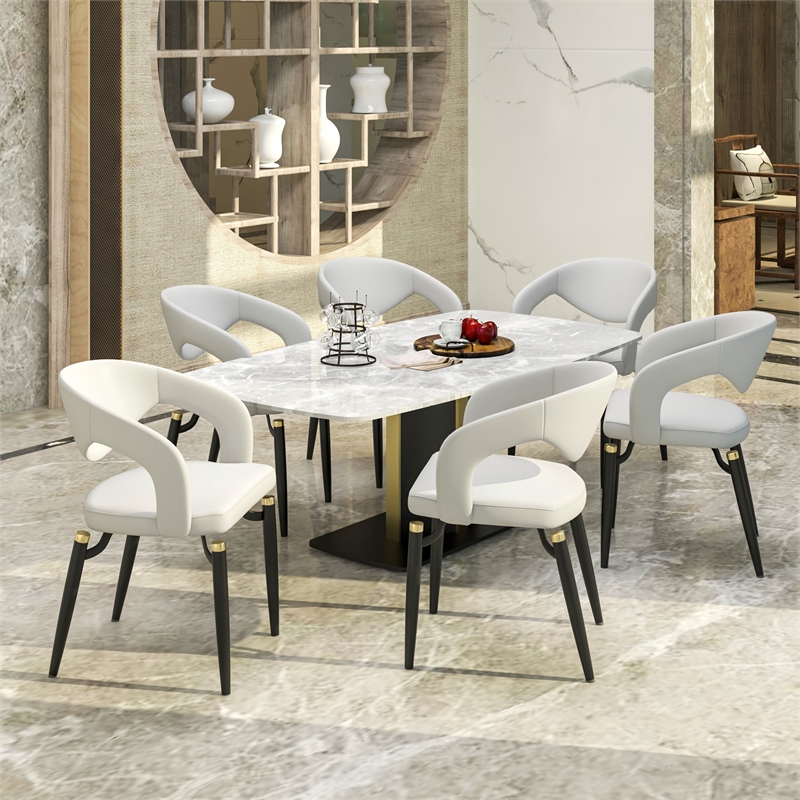 LeisureMod Entice Dining Chair in PU Leather with Iron Legs in Gray