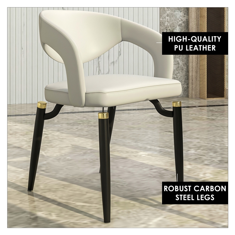LeisureMod Entice Dining Chair in PU Leather with Iron Legs in Gray