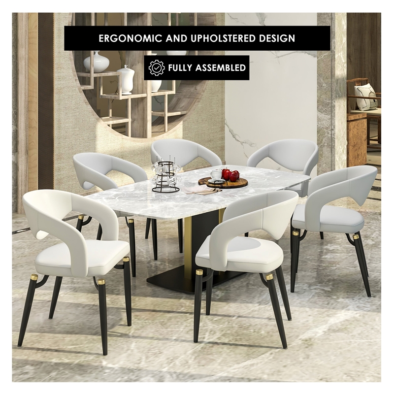LeisureMod Entice Dining Chair in PU Leather with Iron Legs in Gray