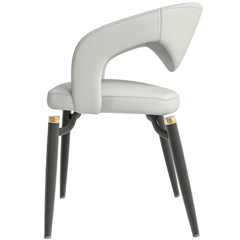LeisureMod Entice Dining Chair in PU Leather with Iron Legs in Gray