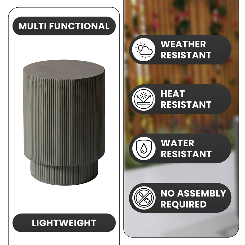 LeisureMod Fiberstone Side Table Round Accent End Table Eden Series in Gray