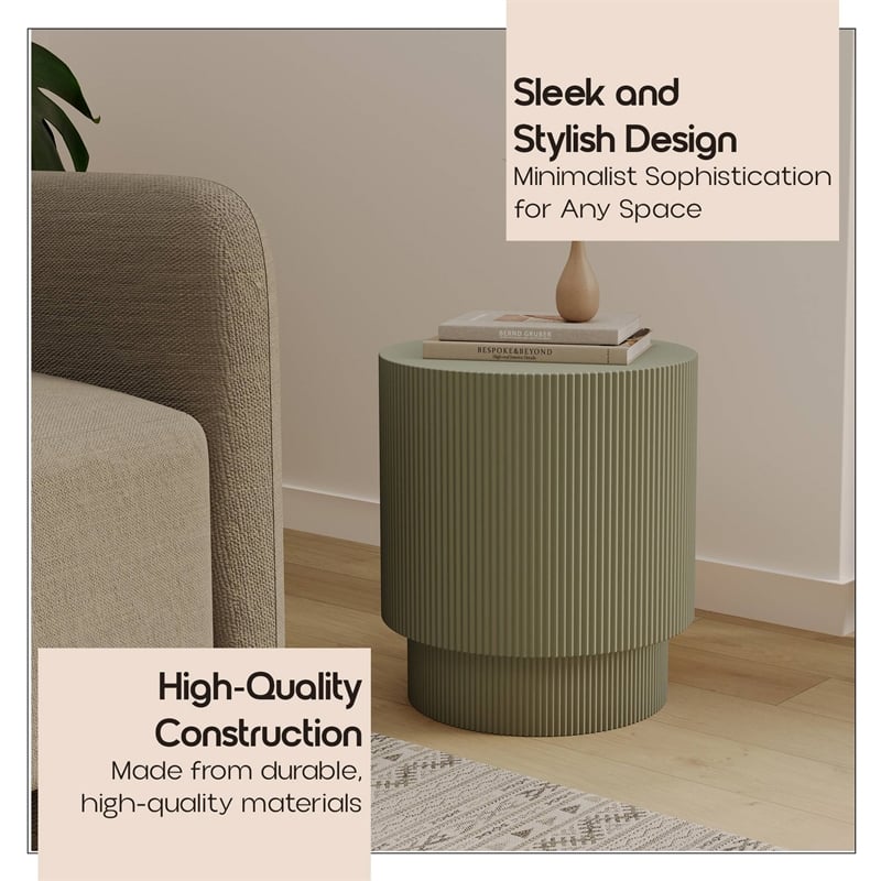 LeisureMod Fiberstone Side Table Round Accent End Table Eden Series in Green