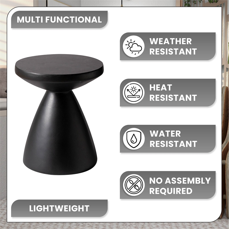 LeisureMod Fiberstone Side Table Round End Table Dune Series in Black