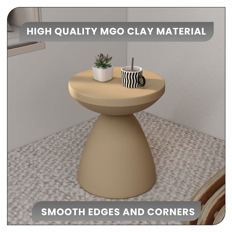 LeisureMod Fiberstone Side Table Round End Table Dune Series in Beige