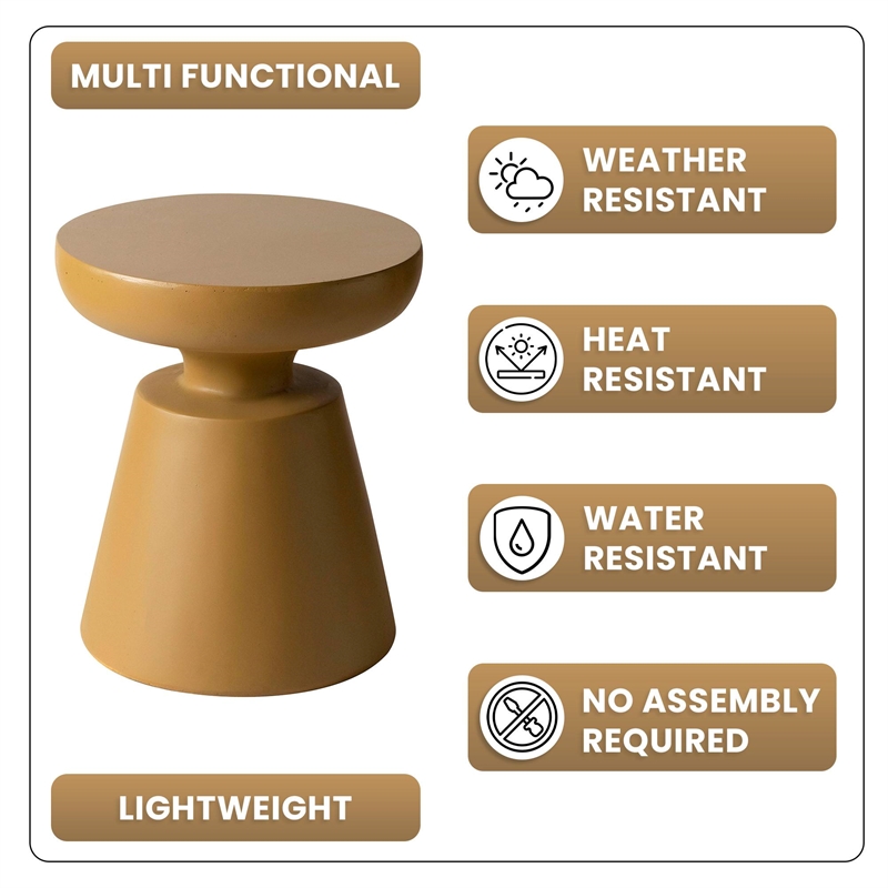 LeisureMod Round Side Table in Fiberstone Pedestal Base Isle Series in Brown