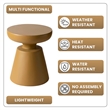 LeisureMod Round Side Table in Fiberstone Pedestal Base Isle Series in Brown