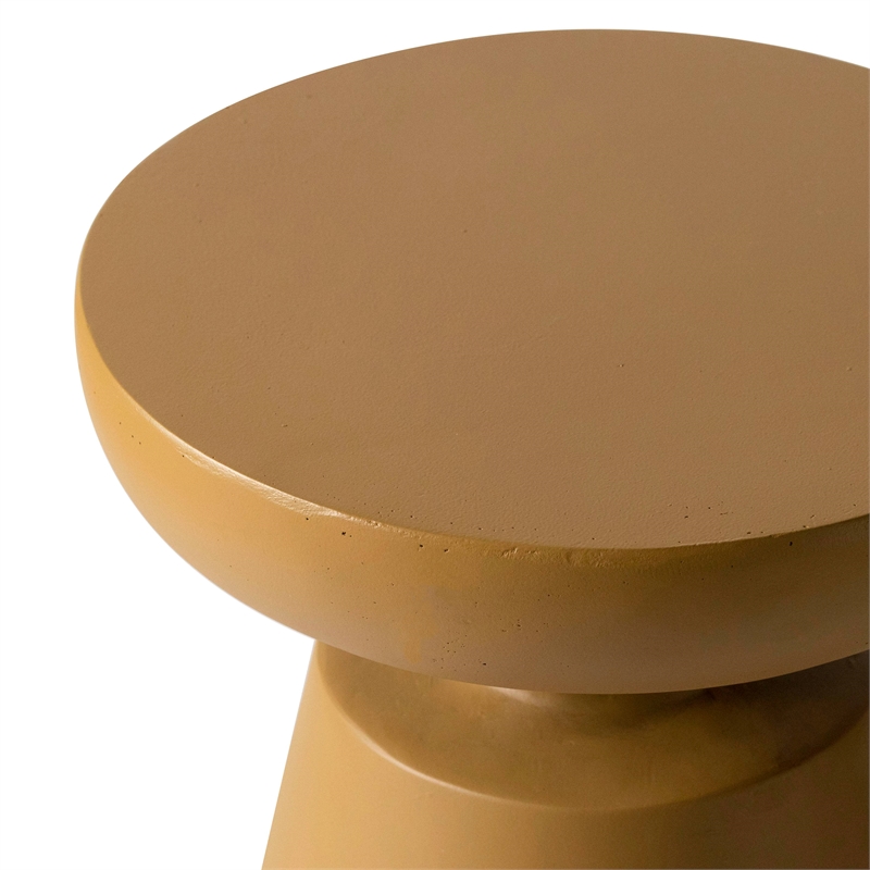 LeisureMod Round Side Table in Fiberstone Pedestal Base Isle Series in Brown