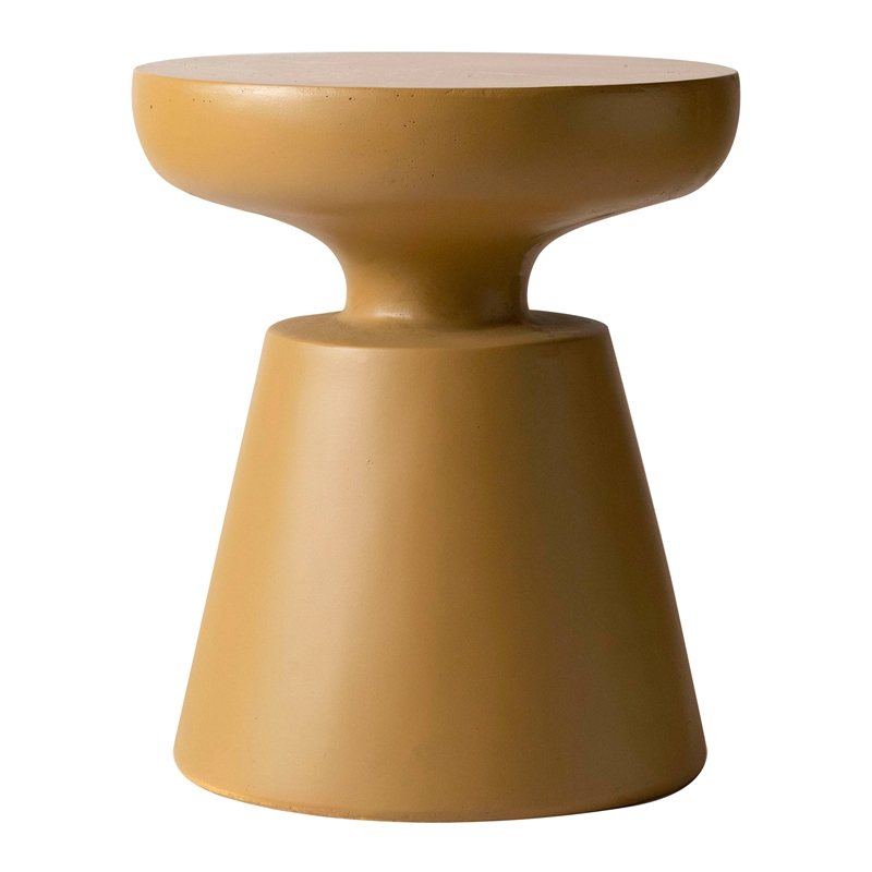 LeisureMod Round Side Table in Fiberstone Pedestal Base Isle Series in Brown
