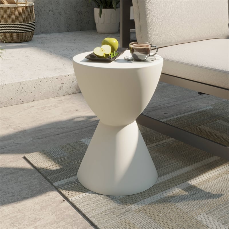 LeisureMod Side Table in Fiberstone Round End Table Loft Series in White