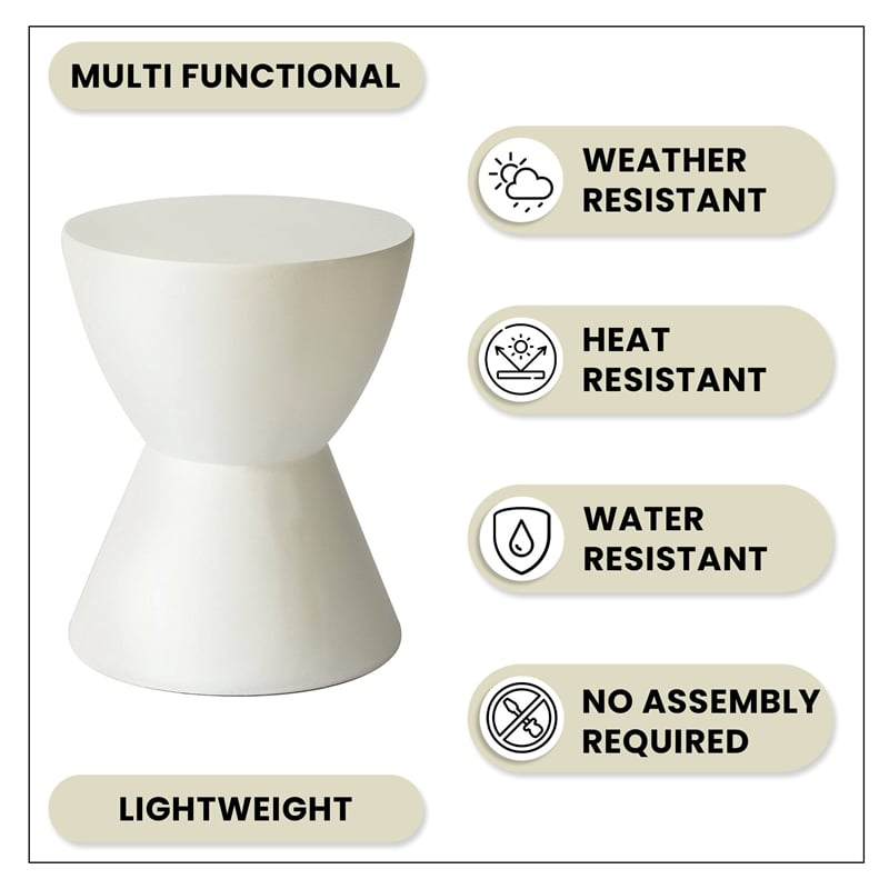LeisureMod Side Table in Fiberstone Round End Table Loft Series in White