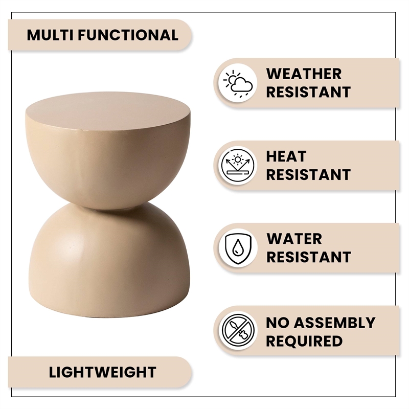 LeisureMod Round Side Table in Fiberstone End Table Sage Series in Beige