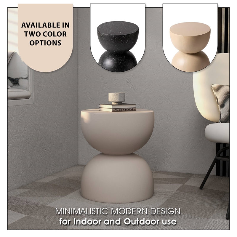LeisureMod Round Side Table in Fiberstone End Table Sage Series in Beige
