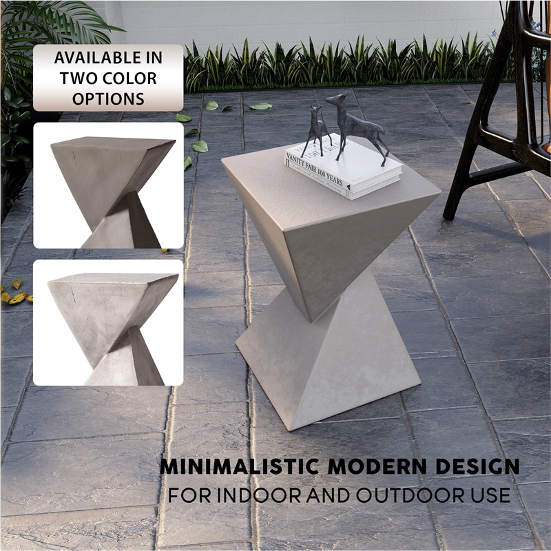 LeisureMod Fiberstone Side Table Square End Table Glint Series in Marble White