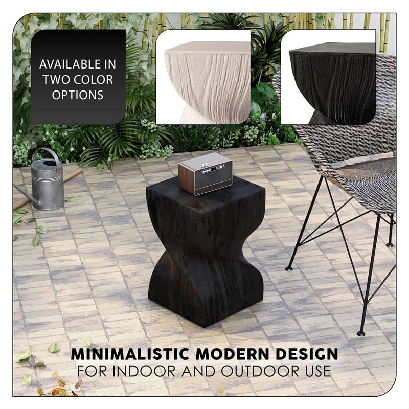 LeisureMod Fiberstone Side Table Square Accent End Table Onyx Series in Black