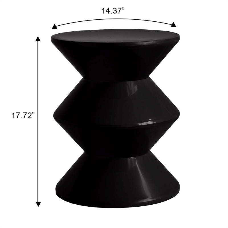 LeisureMod Round Side Table in ABS Plastic Double-Hourglass Design in Black