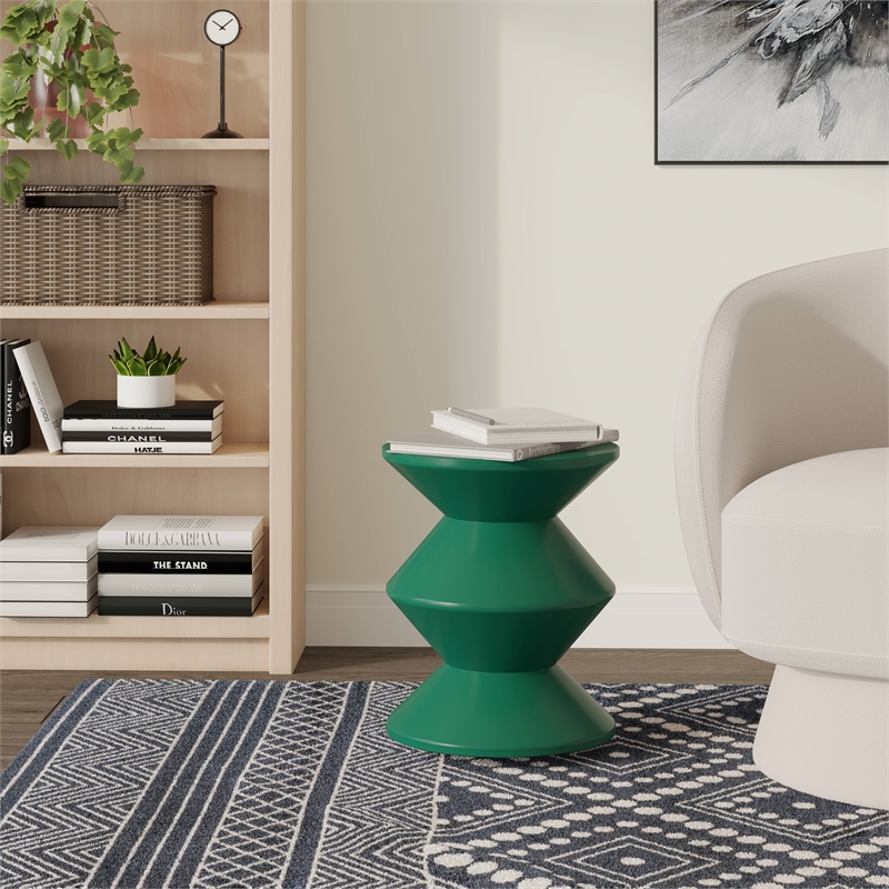 LeisureMod Round Side Table in ABS Plastic Double-Hourglass Design in Green