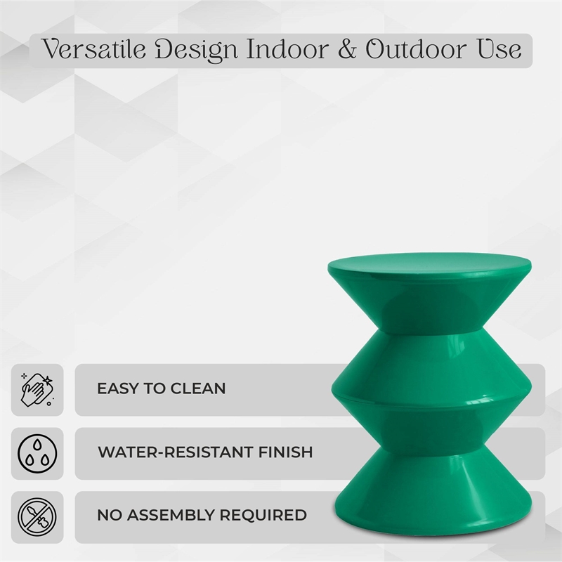 LeisureMod Round Side Table in ABS Plastic Double-Hourglass Design in Green