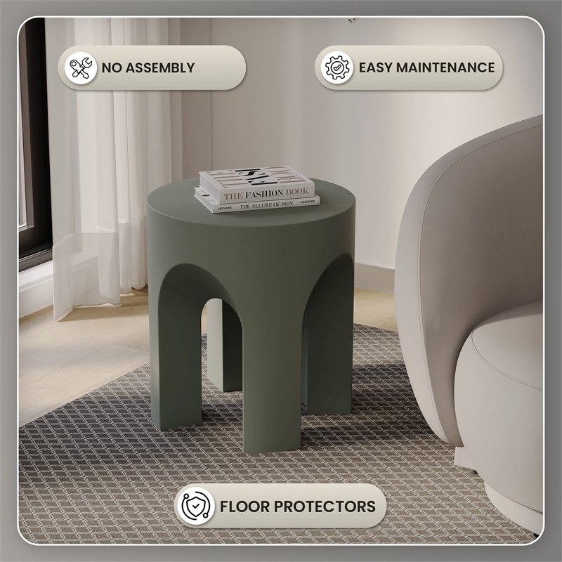 LeisureMod Round Fiberstone Side Table Arched Base Crus Series in Gray