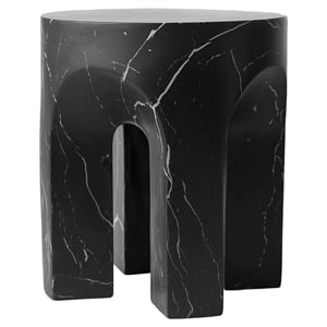 LeisureMod Round Fiberstone Side Table Arched Base Crus Series in Black