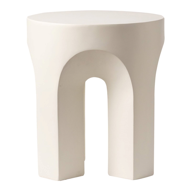 LeisureMod Round Fiberstone Side Table Arched Base Crus Series in White