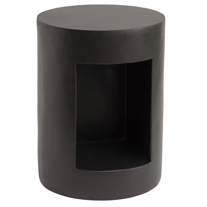 LeisureMod Round Fiberstone Side Table With Open Storage in Black