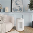 LeisureMod Round Fiberstone Side Table With Open Storage in White