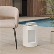LeisureMod Round Fiberstone Side Table With Open Storage in White