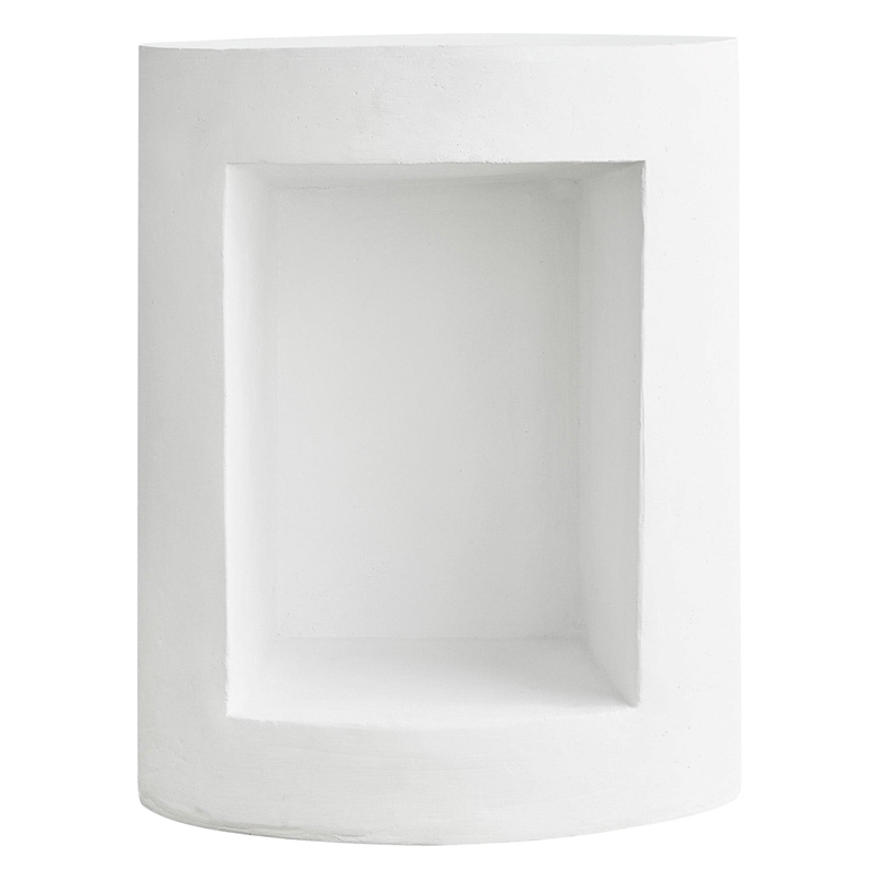 LeisureMod Round Fiberstone Side Table With Open Storage in White
