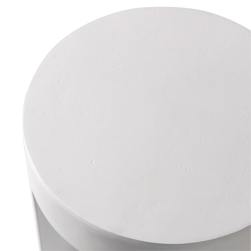 LeisureMod Round Fiberstone Side Table With Open Storage in White