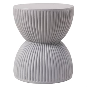 LeisureMod 15&quot Round Fiberstone Side Table Hourglass Design in Gray