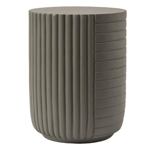 LeisureMod 14&quot Round Fiberstone Side Table Ribbed Design in Green Gray