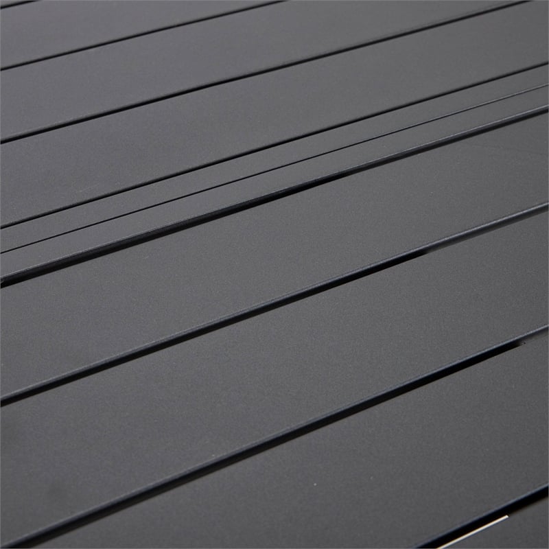 Round Slatted Dining Table Powder-Coated Aluminum with Umbrella Hole in Black
