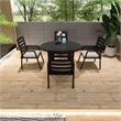 Round Slatted Dining Table Powder-Coated Aluminum with Umbrella Hole in Black